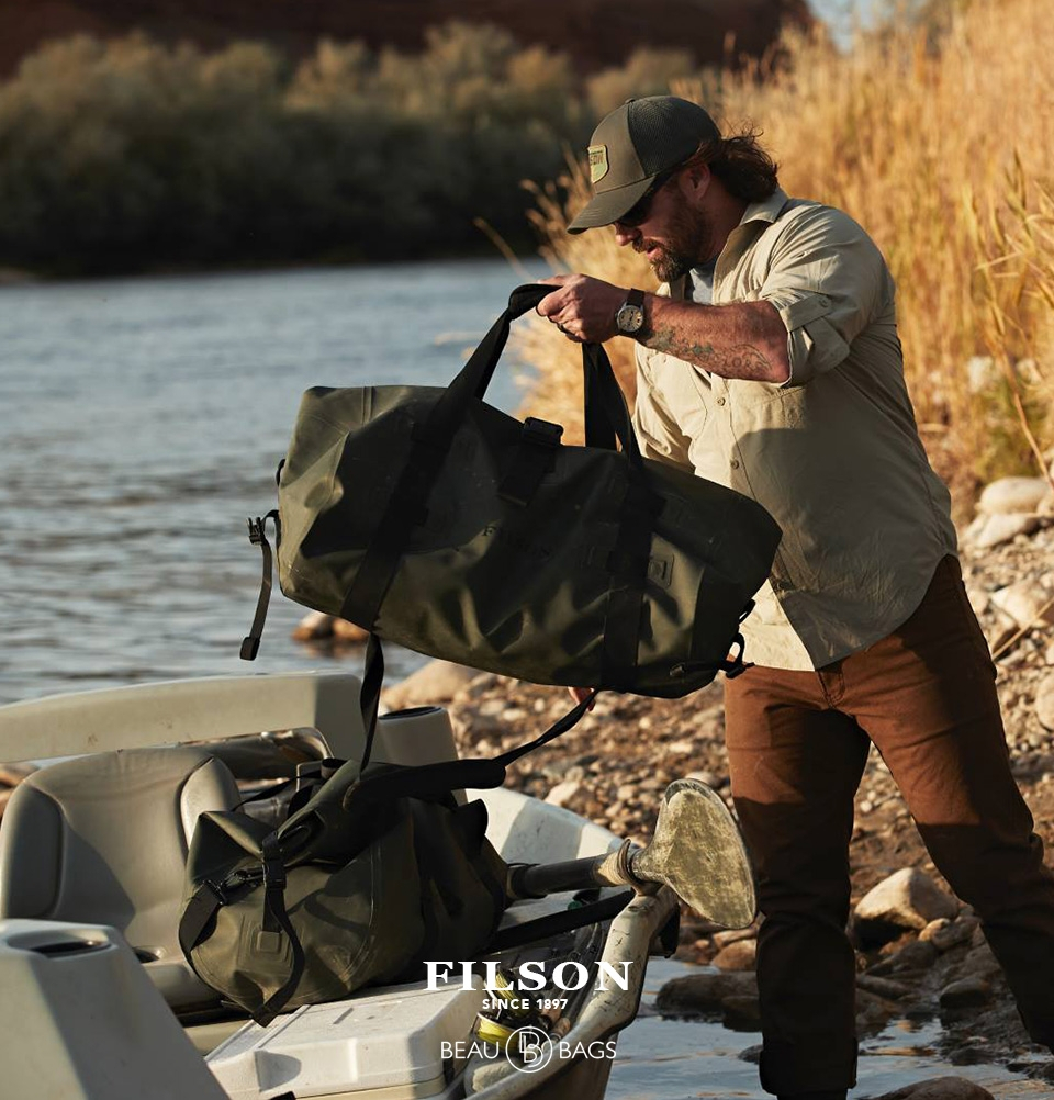 Filson Dry Duffle Bag Medium-Flame, keeps gear dry and protected