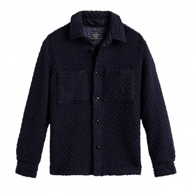 Portuguese Flannel Knitted Herringbone Overshirt Navy