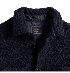 Portuguese Flannel Knitted Herringbone Overshirt Navy