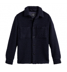 Portuguese Flannel Knitted Herringbone Overshirt Navy