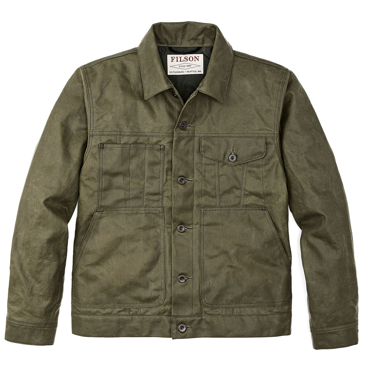 Filson Tin Cloth Short Lined Cruiser Jacket Military Green tough work jacket