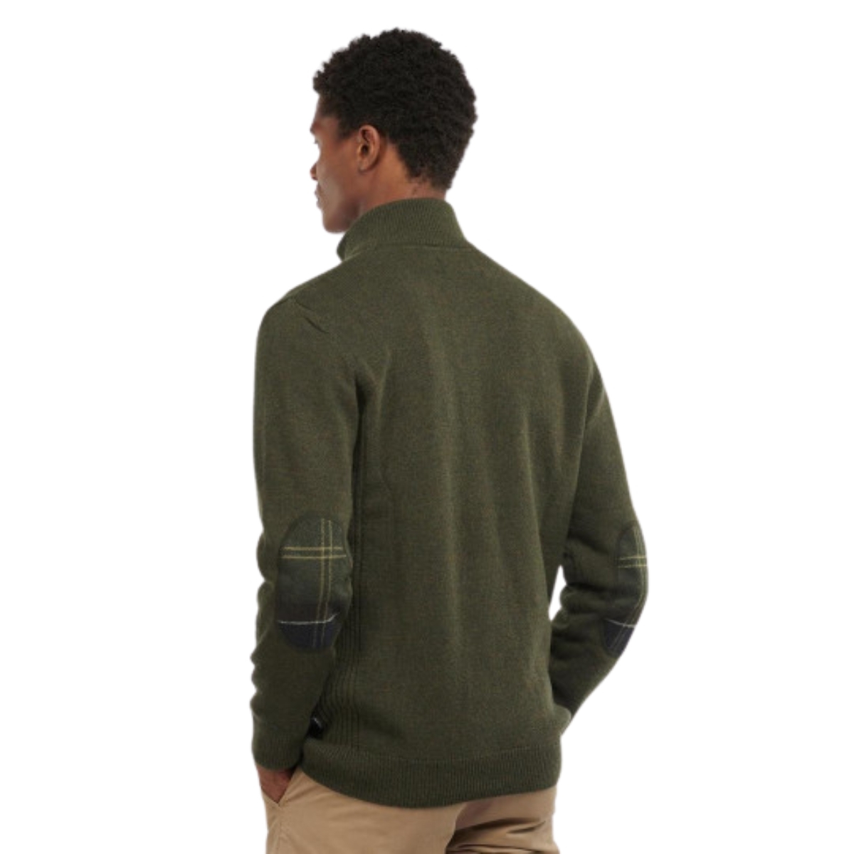 Barbour Holden Half Zip Lambswool Sweater Olive Marl, Classic Tartan make this sweater stand out from the crowd