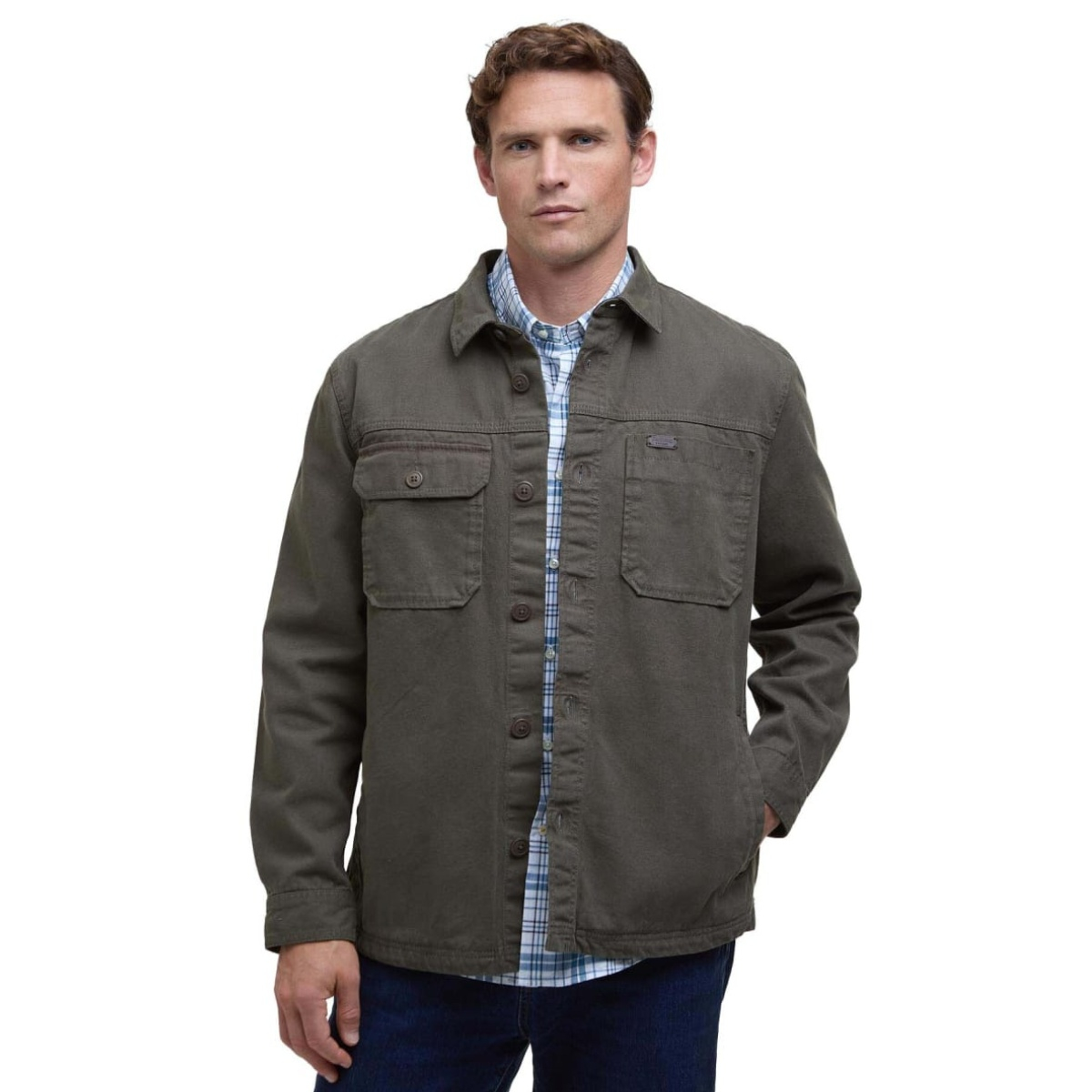 Barbour Lingfield Canvas Overshirt Fern, Crafted from sturdy 100% cotton canvas