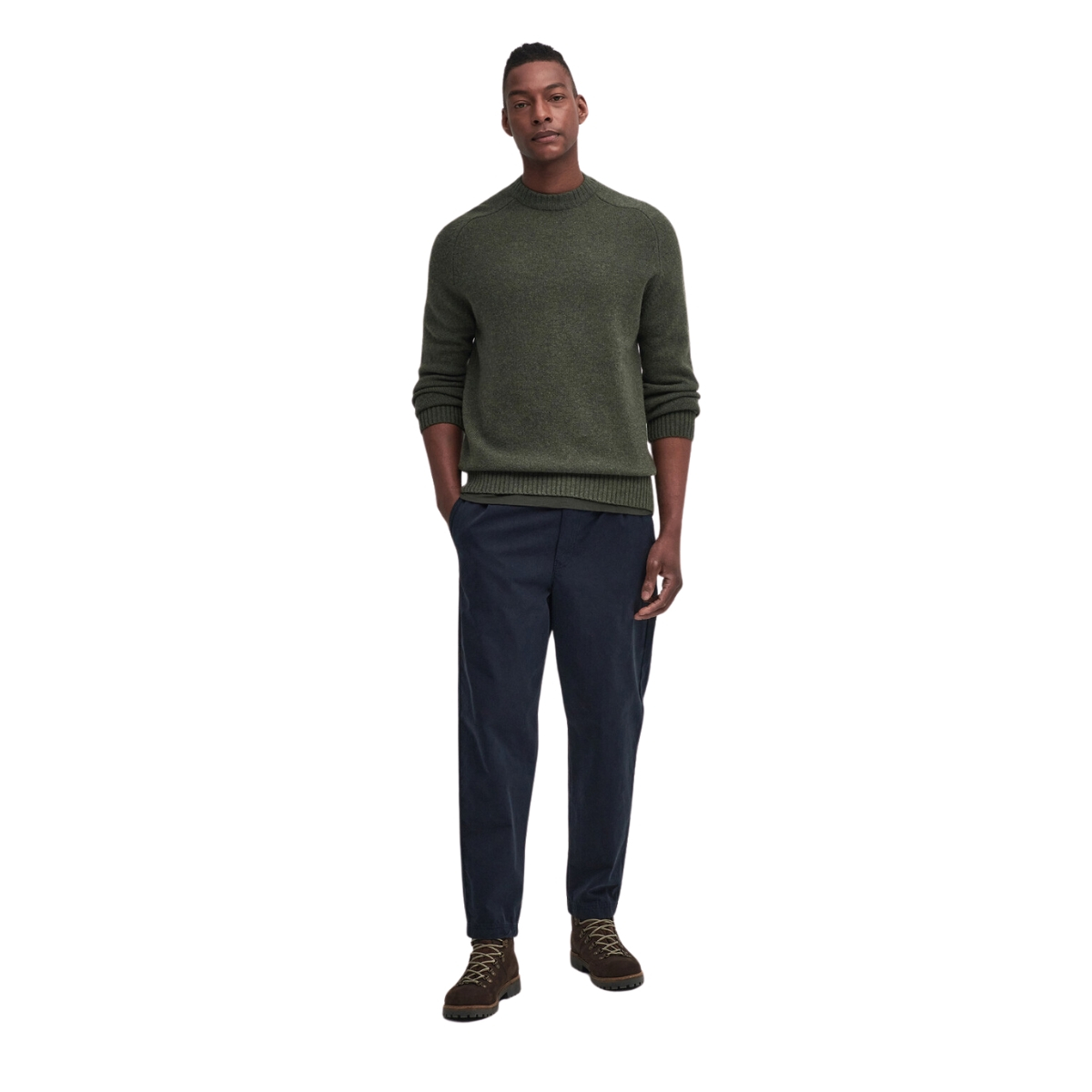 Barbour Grangetown Merino Crew Neck Sweater Mid Olive, sweater made with premium Merino wool