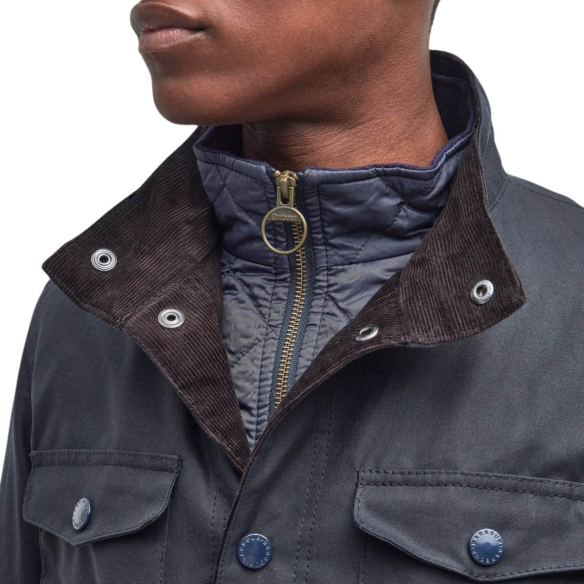 Barbour Ogston Wax Jacket Navy, Stylish outdoor jacket in heavy waxed cotton.