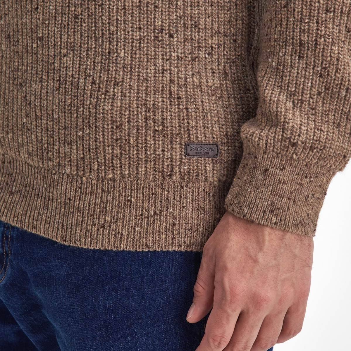 Barbour Raisthorpe Crew Neck Jumper Stone, premium wool jumper