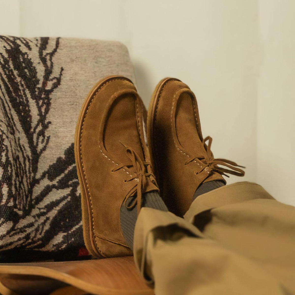 Astorflex Beenflex Moccasin Boot Whiskey, on a concrete floor