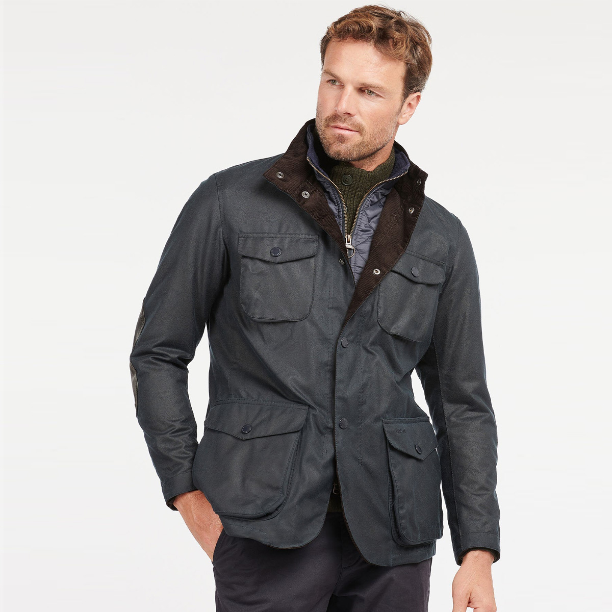 Barbour Ogston Wax Jacket Navy, Stylish outdoor jacket in heavy waxed cotton.