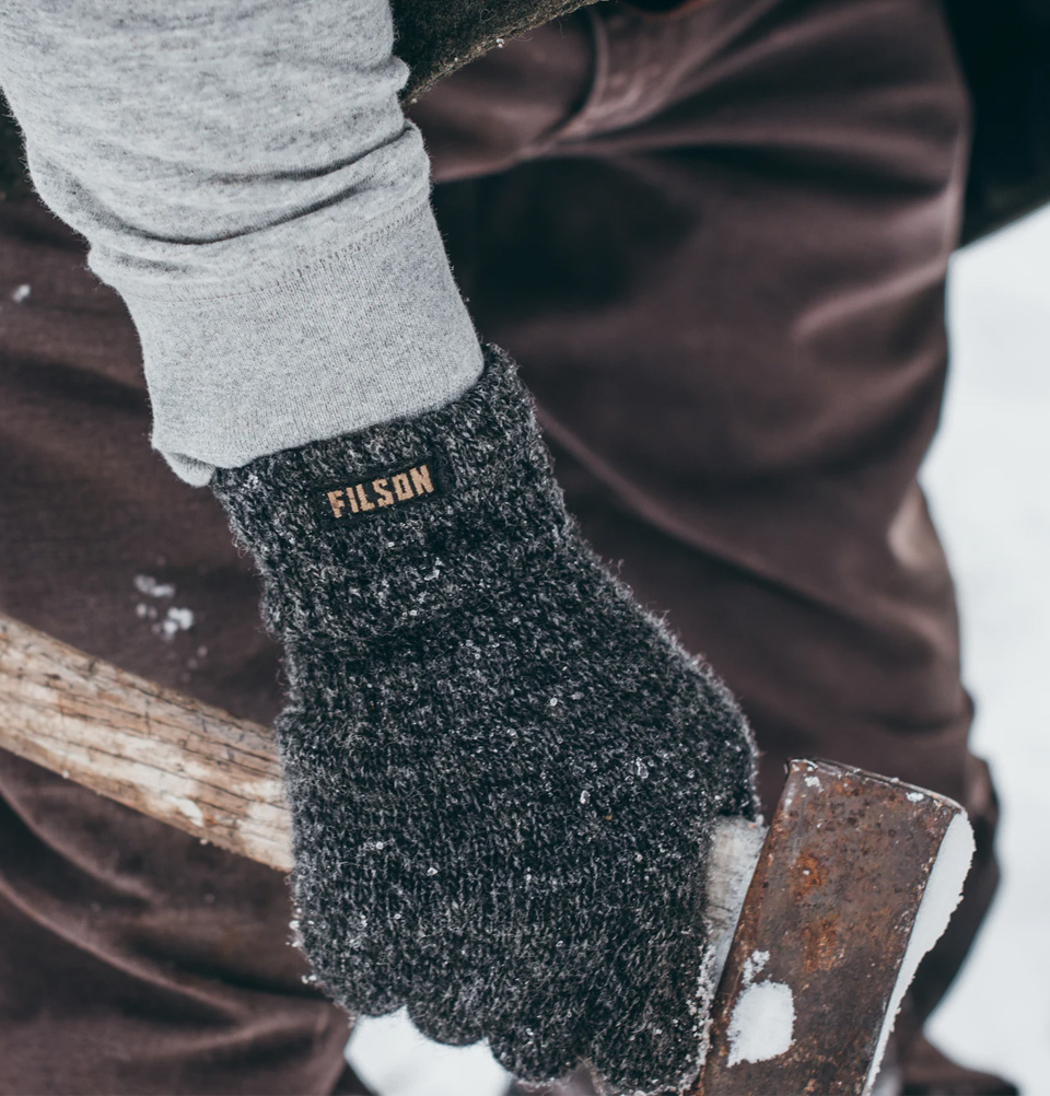 Filson Fingerless Knit Gloves Root Heather, extremely warm