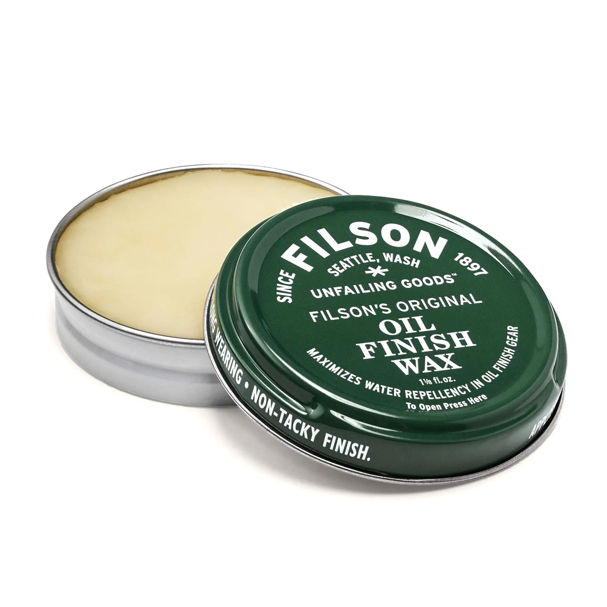 Filson Oil Finish Wax, maintains maximum water repellency in oil finish garments