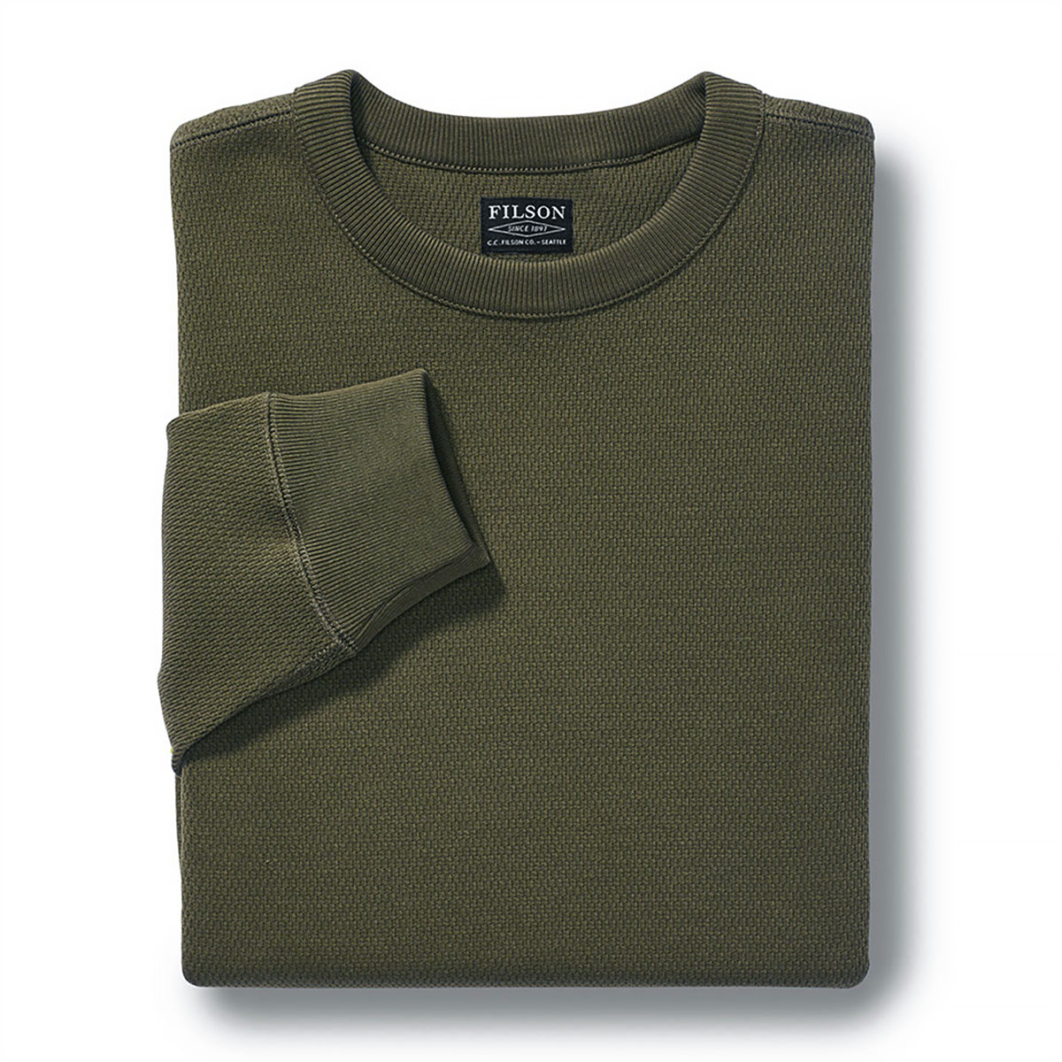 Filson Waffle Knit Thermal Crew Mossy Rock, an ideal baselayer in cold weather conditions