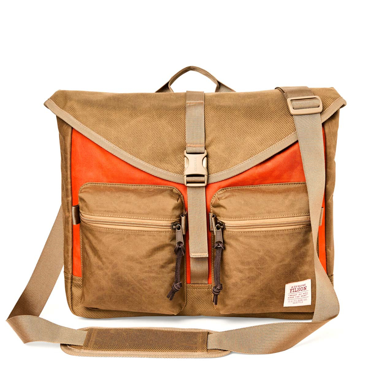 Filson Surveyor Messenger Bag Dark Tan/Flame, Full-featured and made from tough Cordura® nylon