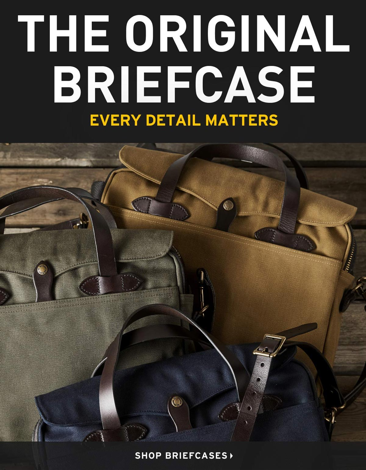 Filson Original Briefcase Navy, Tan and OtterGreen, every detail matters