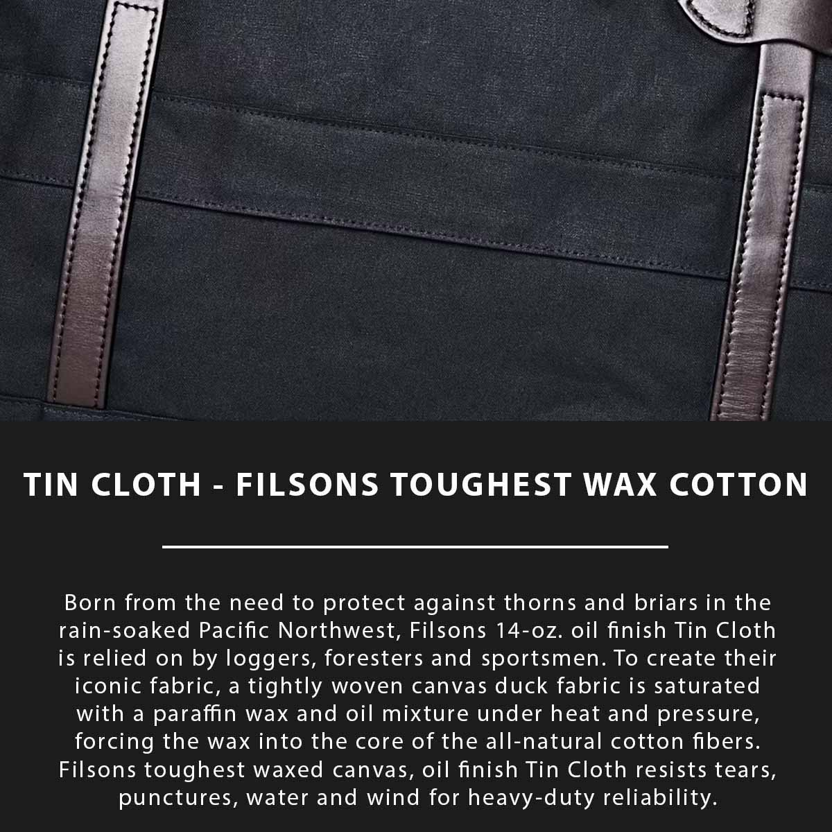 Filson 48-Hour Tin Cloth Duffle Bag Navy, Tin Cloth explaned