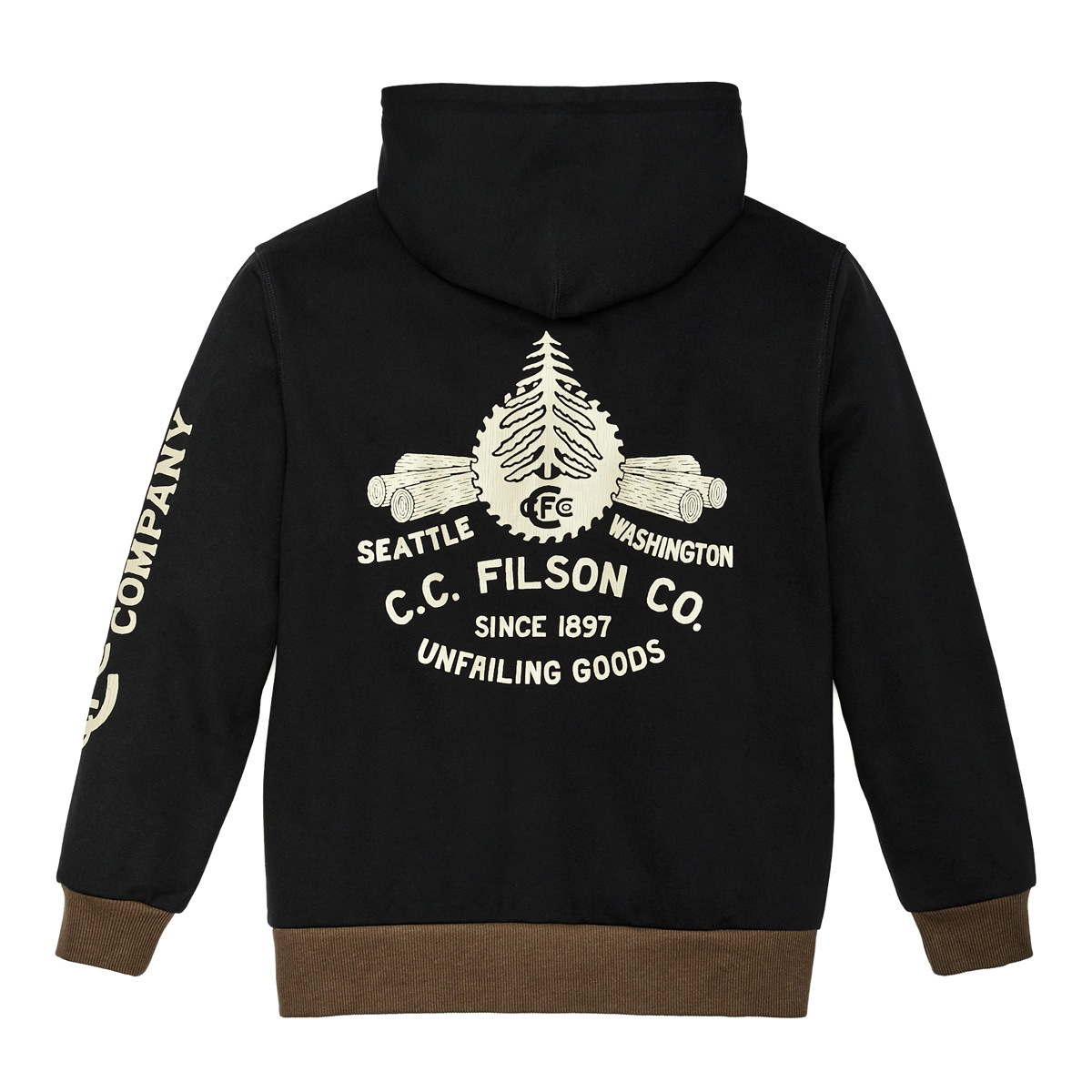 Filson Prospector Graphic Hoodie Black/Log Mill, warm pullover that makes brisk days and cool evenings your favorite kind of weather