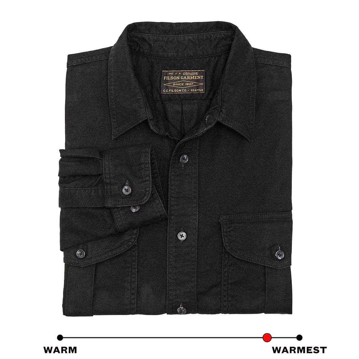 Filson Alaskan Guide Shirt Black, this iconic, breathable flannel shirt has a pleated back for freedom of movement