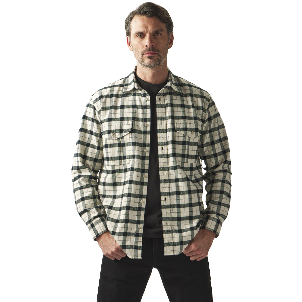 Filson Alaskan Guide Shirt Cream/Black, Build with 8-oz. cotton flannel that's renowned for its unique combination of durability, softness and warmth