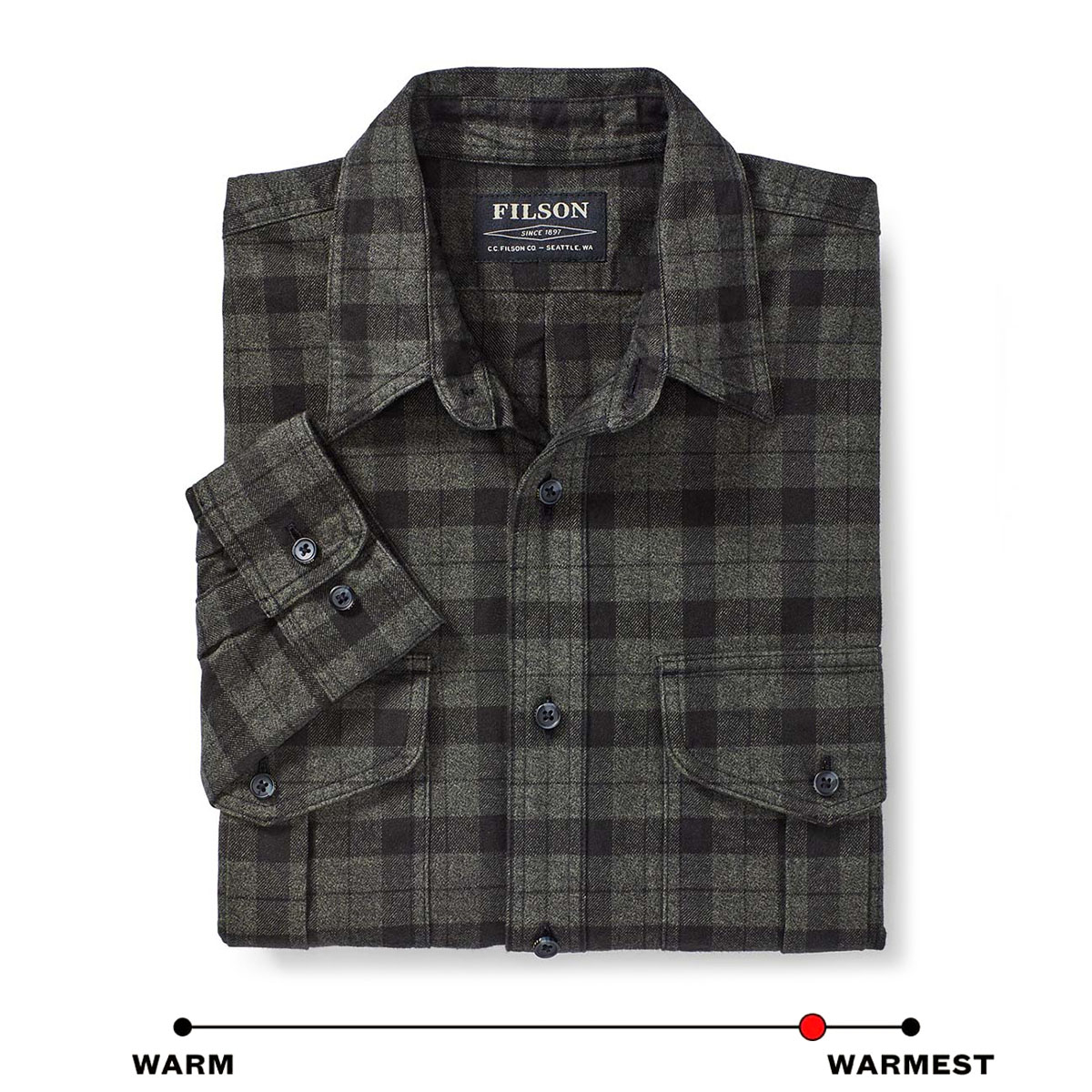 Filson Alaskan Guide Shirt Heather Gray/Black Plaid, this iconic, breathable flannel shirt has a pleated back for freedom of movement