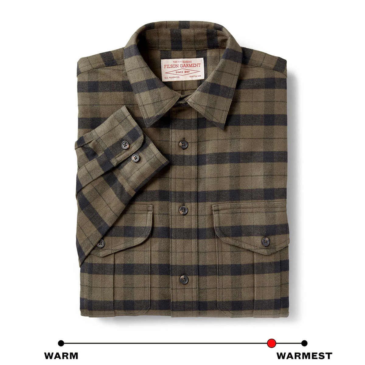 Filson Alaskan Guide Shirt Otter Green/Black Plaid, this iconic, breathable flannel shirt has a pleated back for freedom of movement