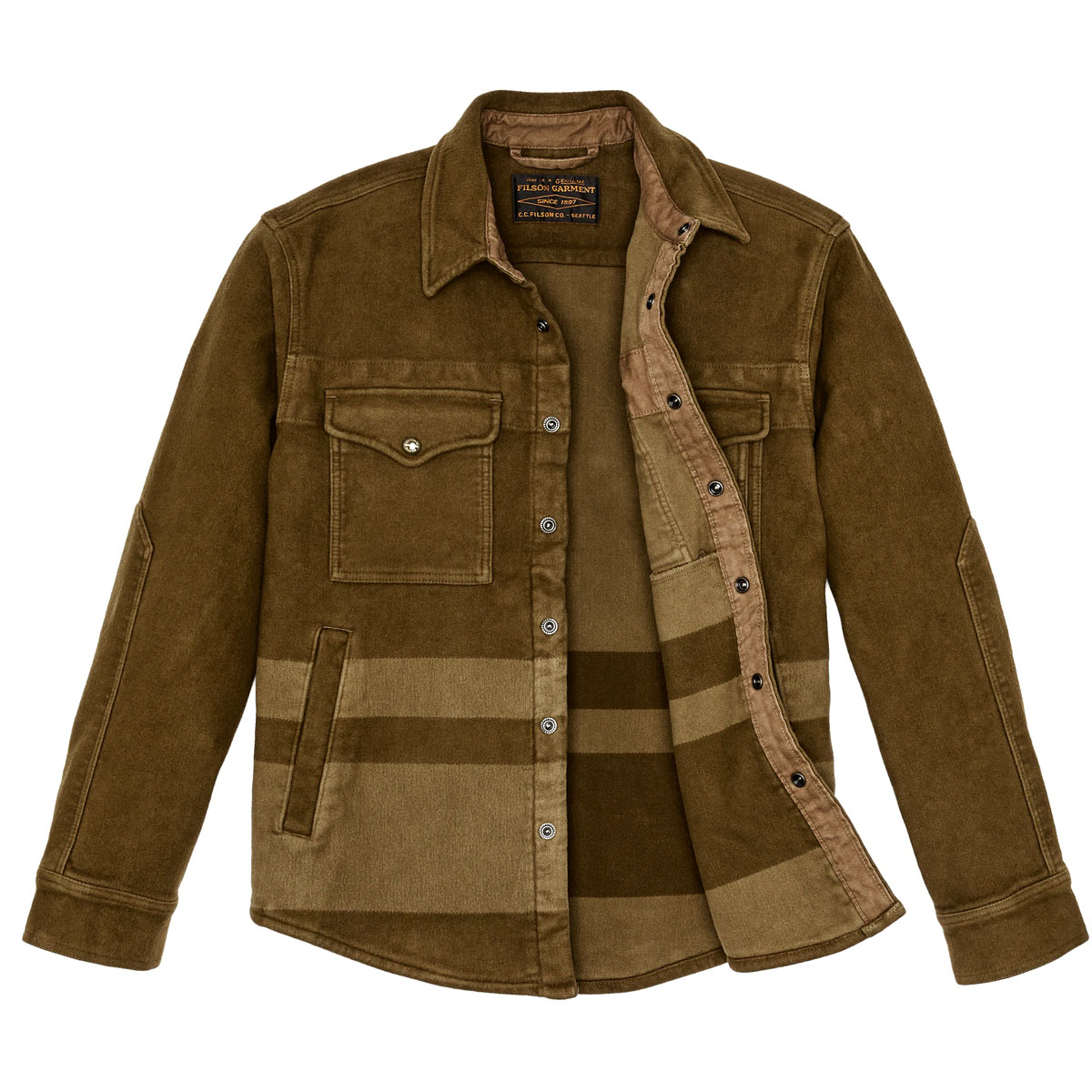 Filson Beartooth Jac-Shirt Marsh Olive Blanket Stripe, is a warm and comfortable 3-season overshirt