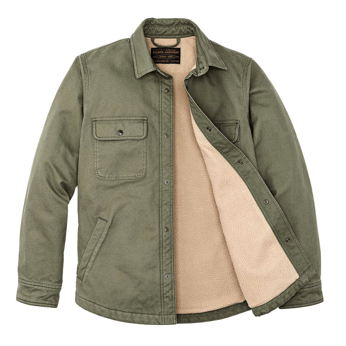 Filson Fleece Lined Jac-Shirt Service Green, Serves as a light jacket or heavy shirt