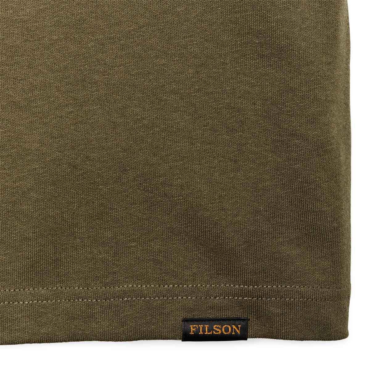 Filson Frontier Pocket T-Shirt Dark Olive, a heavy-duty shirt with a dry-hand feel that maintains its structure for season after season of wear