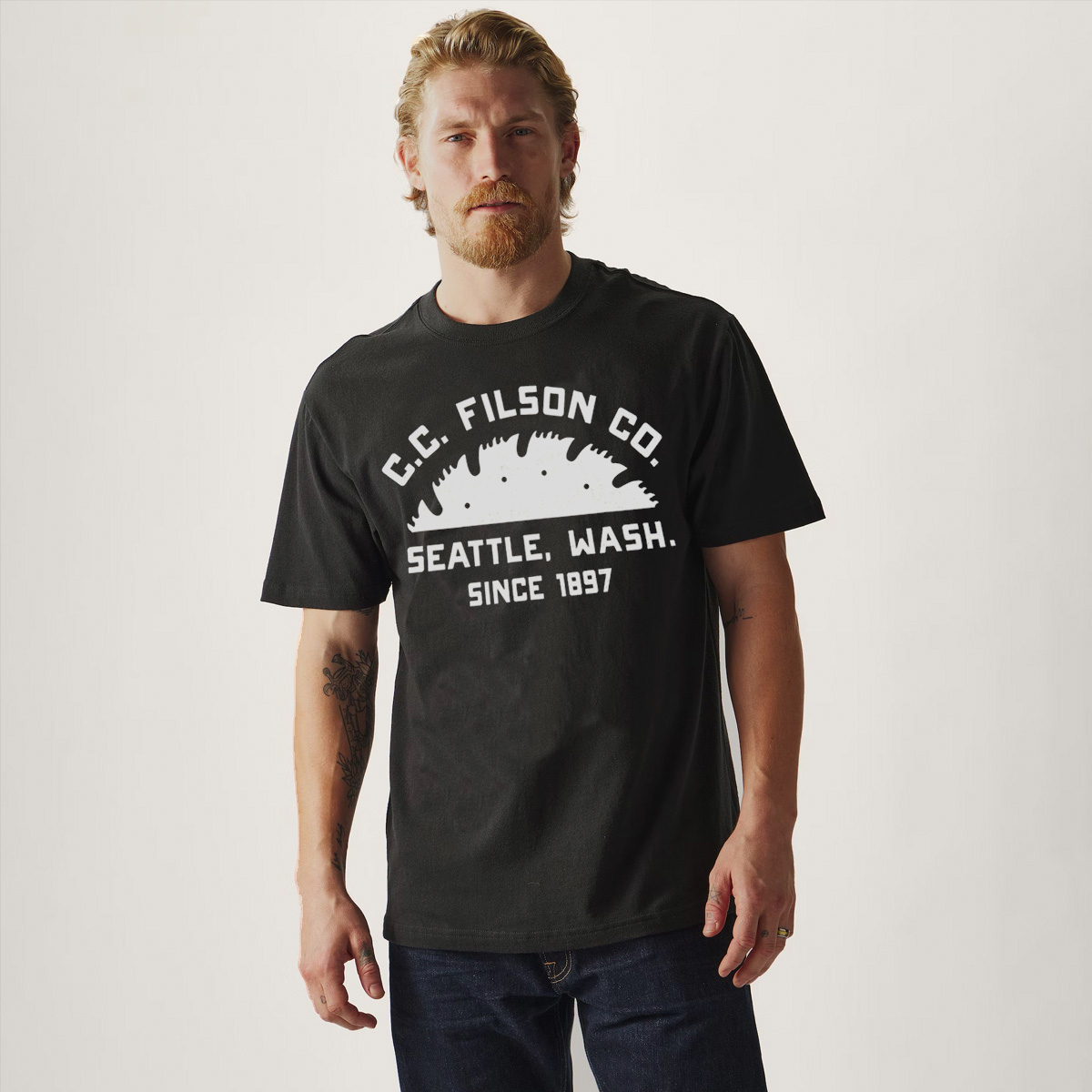 Filson Seattle Graphic T-Shirt Black, made of 100% cotton with texture, structure and a dry-hand feel