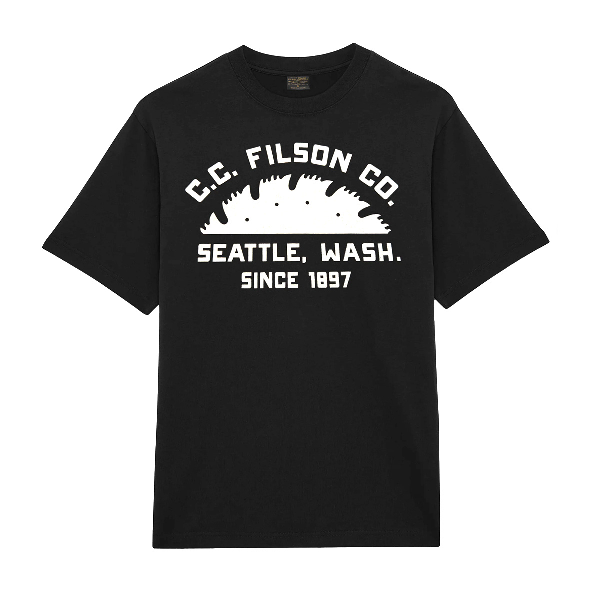 Filson Seattle Graphic T-Shirt Black, a heavy-duty shirt with a dry-hand feel that maintains its structure for season after season of wear