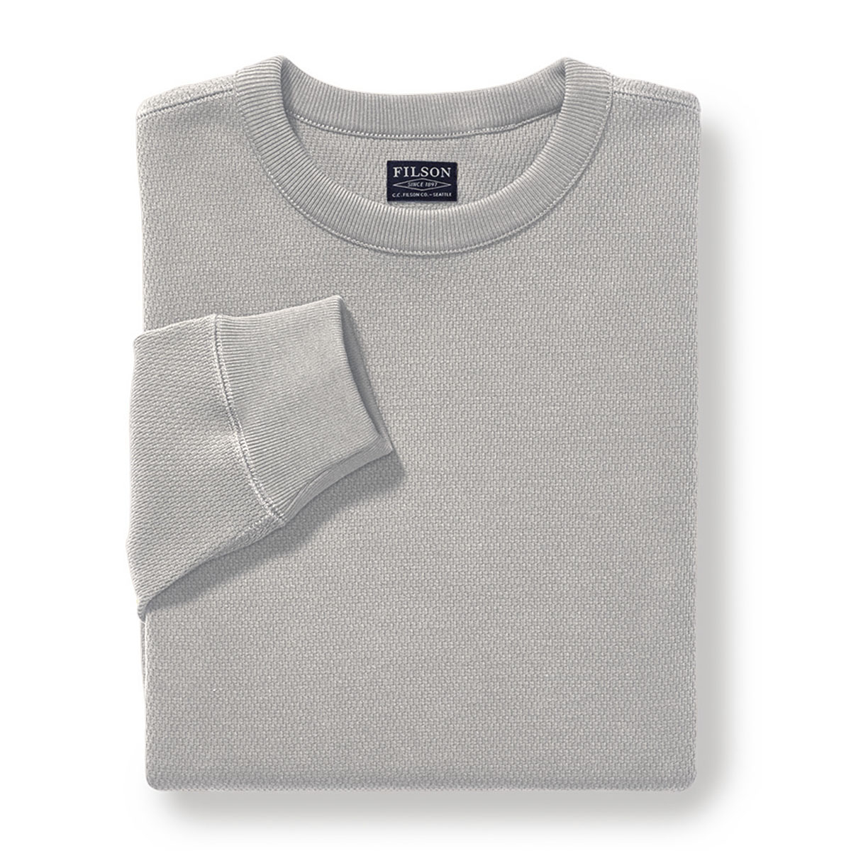 Filson Waffle Knit Thermal Crew Light Heather Gray, an ideal baselayer in cold weather conditions