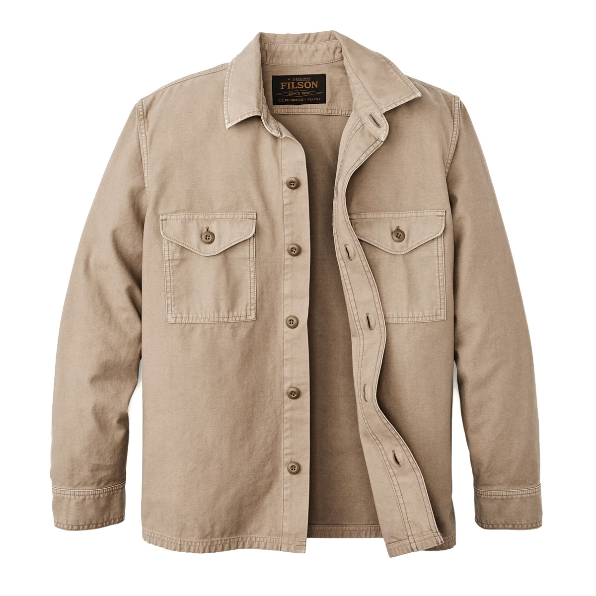 Filson Field Jac-Shirt Gray Khaki, A premium Jac-Shirt based on vintage military issue field jackets. Lightweight and exceptionally durable