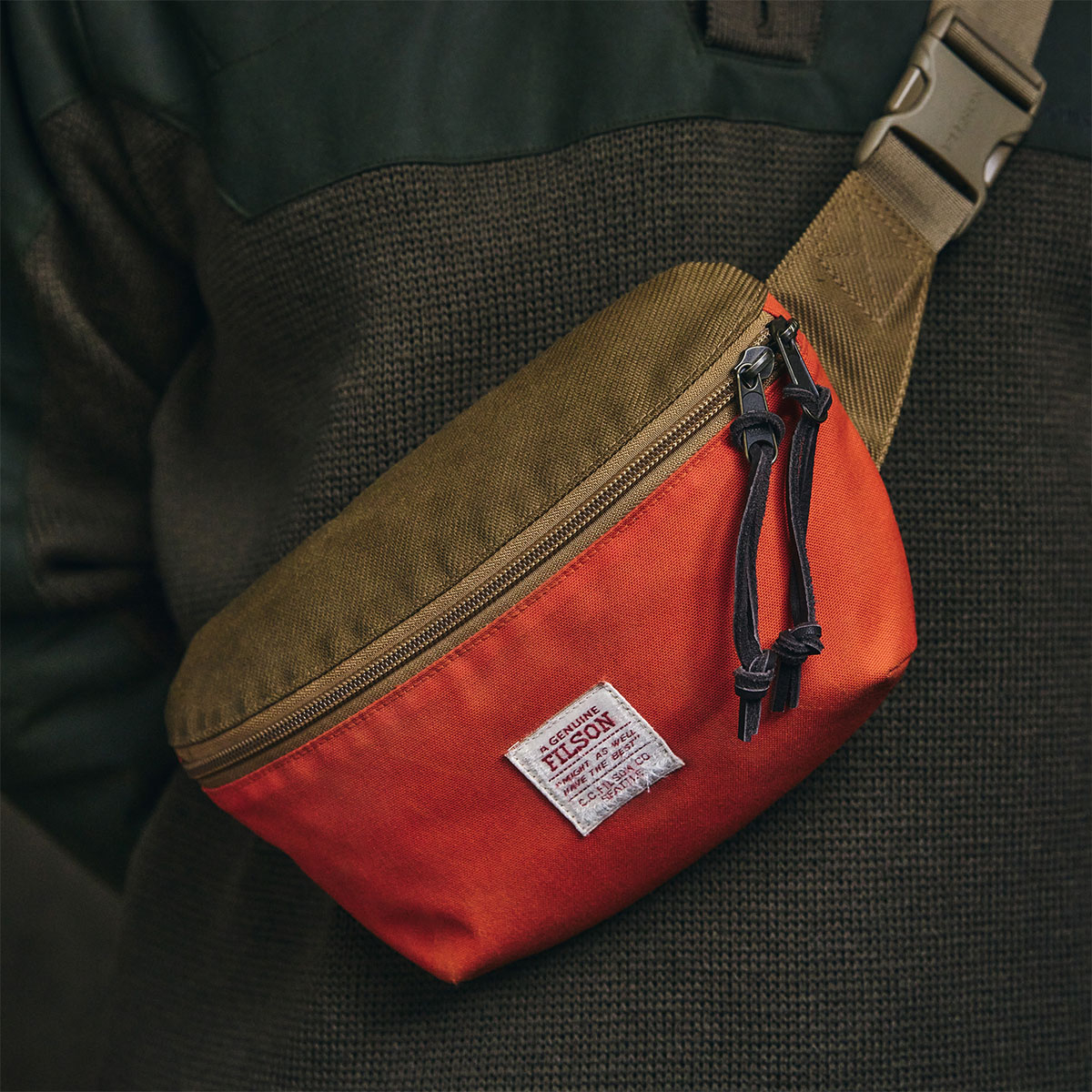 Filson Surveyor Crossbody Pack Dark Tan/Flame, Full-featured and made from tough Cordura® nylon