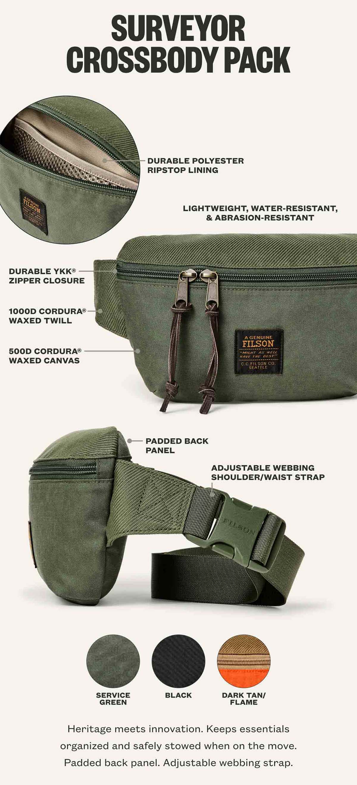 Filson Surveyor Crossbody Pack Service Green, explaned