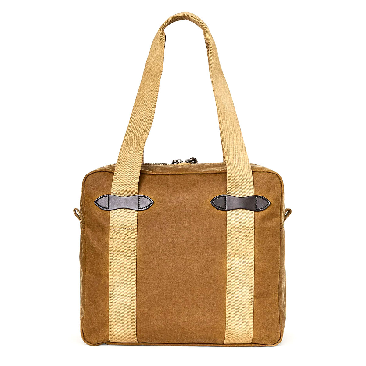 Filson Tin Cloth Tote Bag With Zipper Dark Tan, a waxed-canvas tote bag designed for comfortable carrying on your shoulder