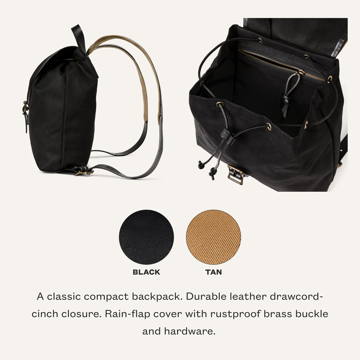 Filson Rugged Twill Drawstring Backpack Black is super sturdy and ideal for small items you like to have with you when you are on the move