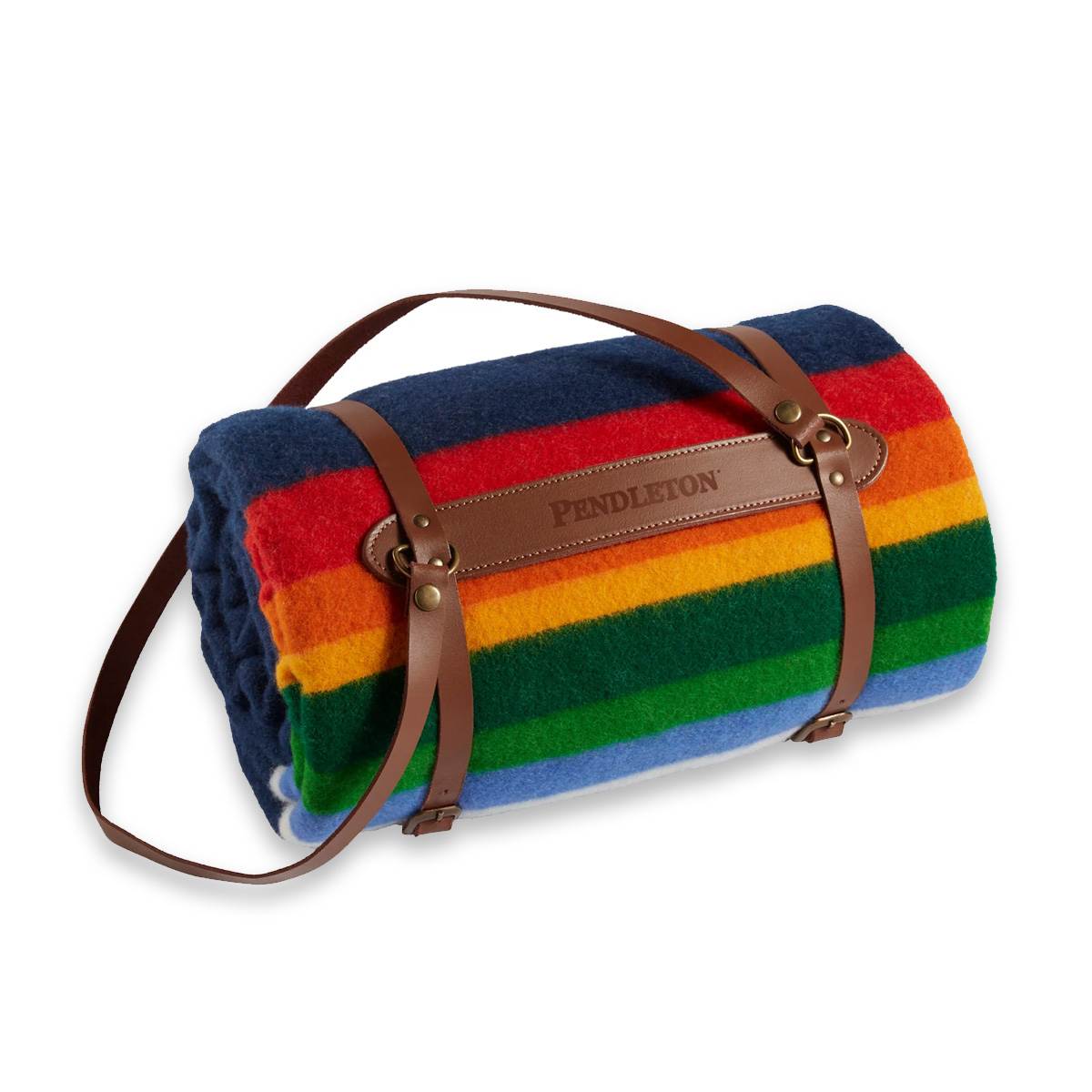Pendleton National Park Throw With Carrier Crater Lake Navy, Includes leather carrier for easy portability.