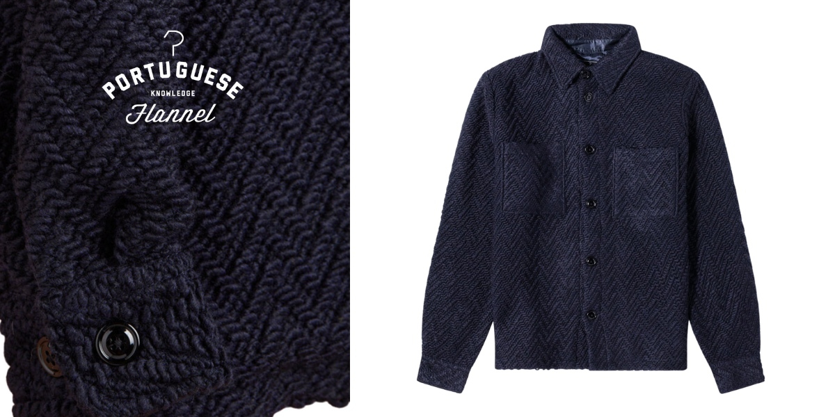 Portuguese Flannel Knitted Herringbone Overshirt Navy, expertly crafted from high-quality materials