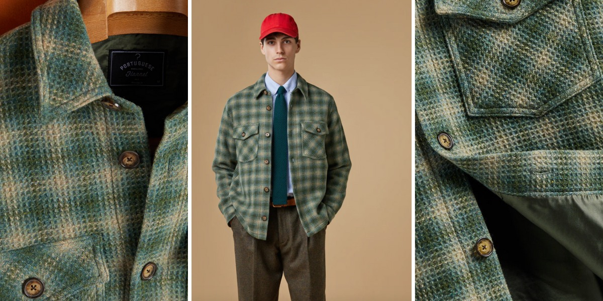 Portuguese Flannel Waffle Overshirt Green, expertly crafted from high-quality materials