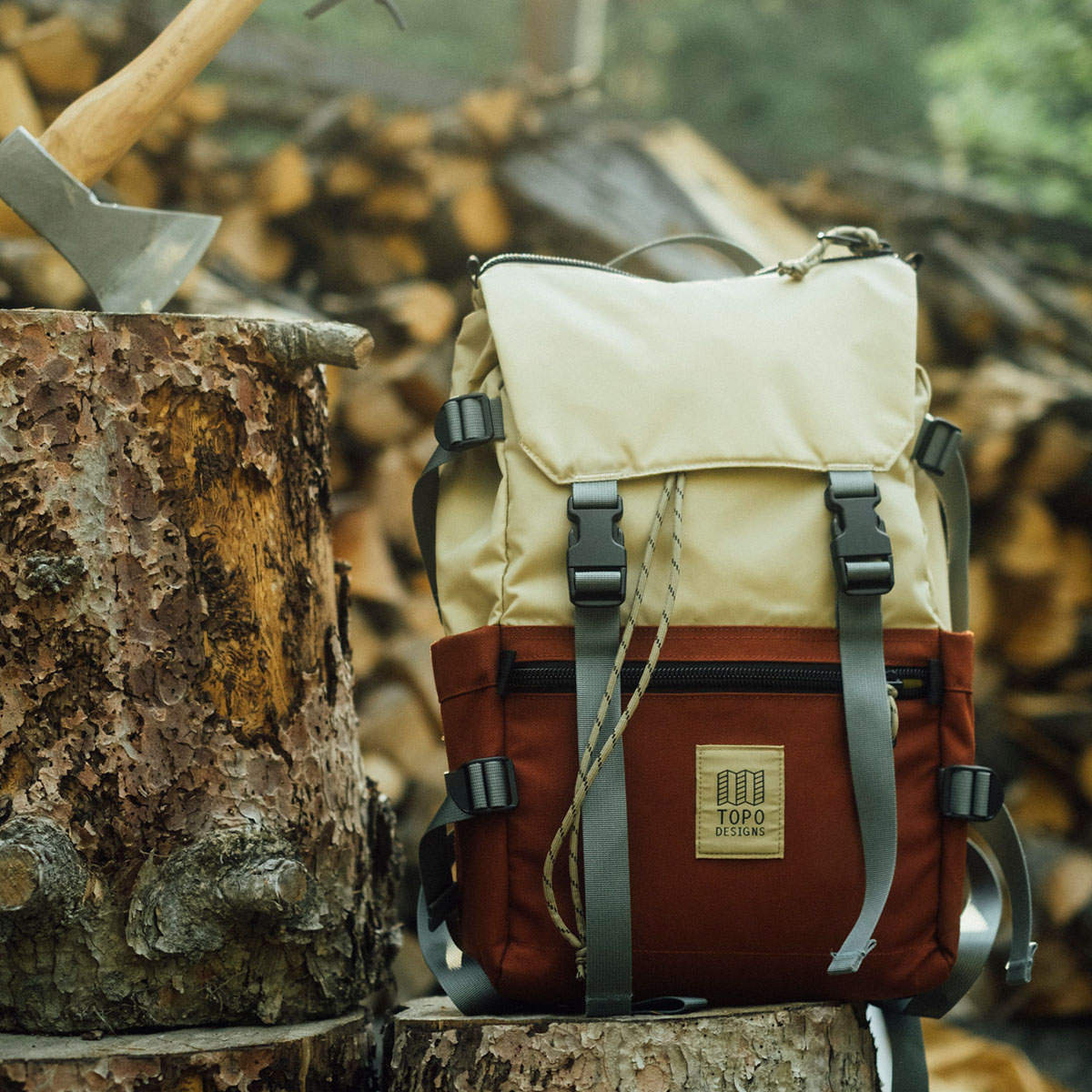 Topo Designs Rover Pack Classic Sahara/Fire Brick, durable, lightweight and water-resistant pack for daily use