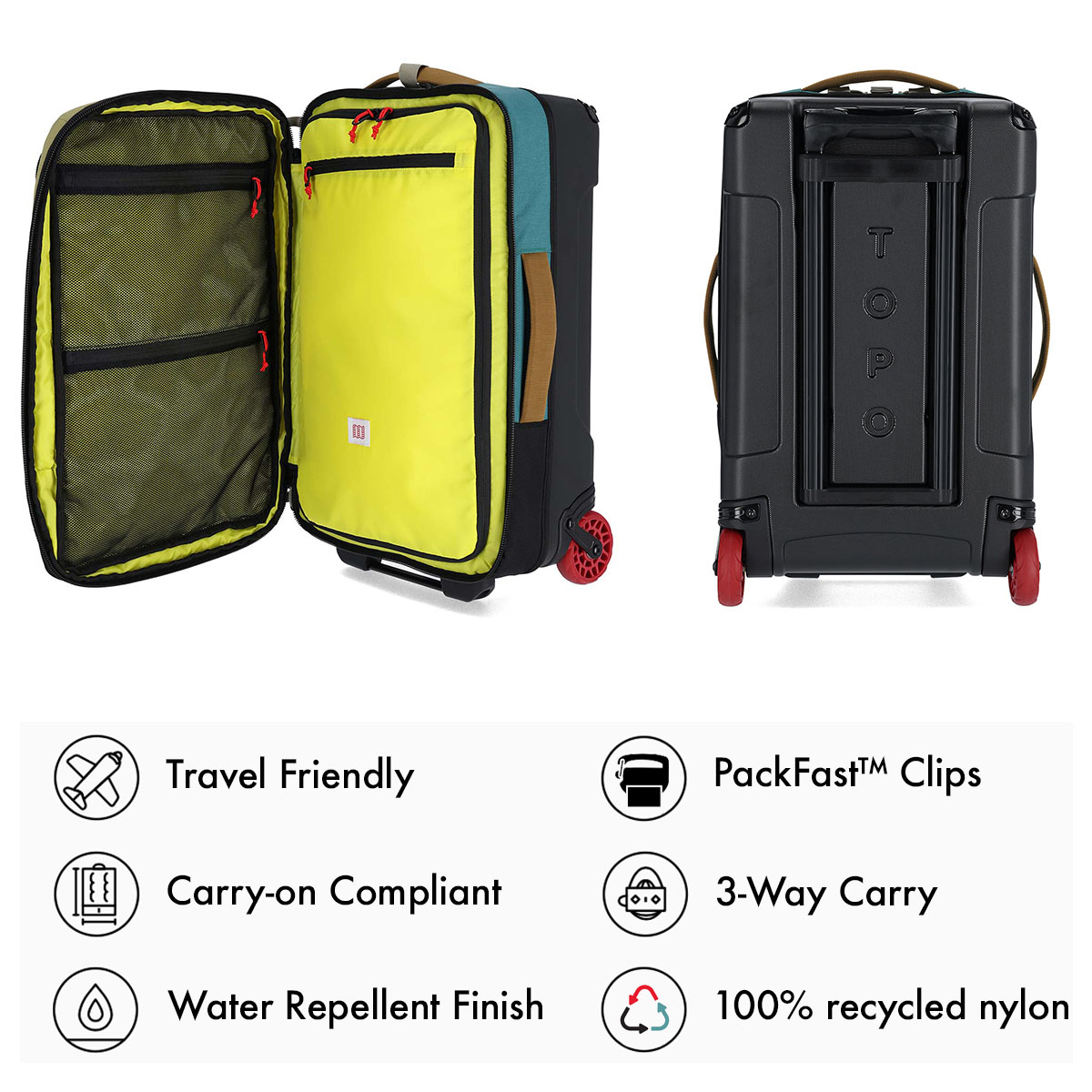 Topo Designs Global Travel Bag Roller Caribbean/Dark Khaki, built to travel as easy as possible